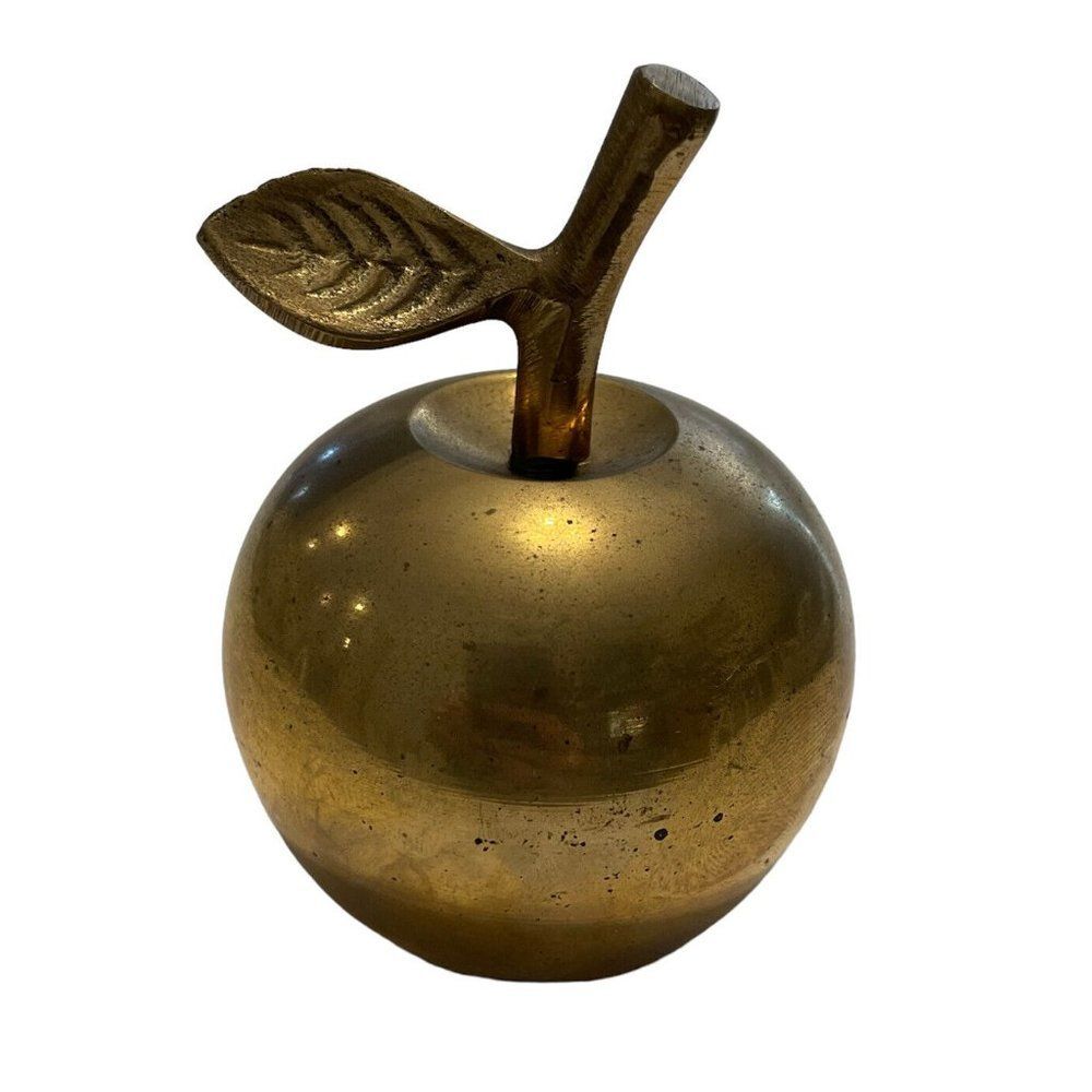 Vintage MCM Brass Apple stem Bell Teacher Desk Appreciation GIFT paper weight